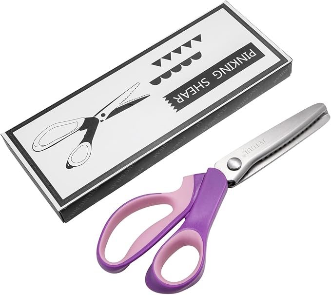 Purple Serrated Pinking Shears, 9.3 Inch Sharp Stainless Steel Blades Zig Zag Scissors, Comfort Grip Handled Professional Dressmaking Paper Leather Fabric Craft Scissors
