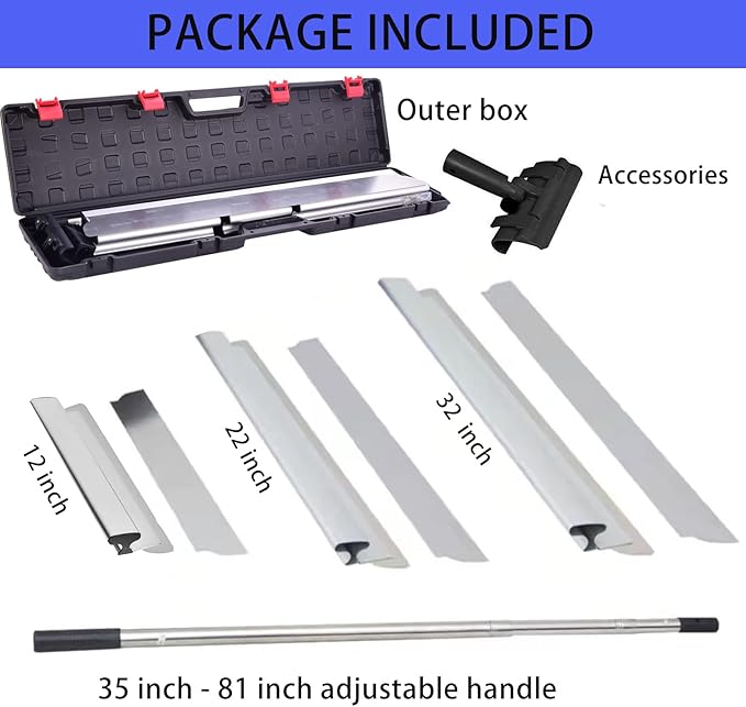BXGTECH Drywall Tools Skimming Blade with Extension Handle - 12", 22" & 32" Blades Extruded Aluminum 301 Stainless Steel Construction Tools End Caps, Wall-Board with 0.5mm&0.35mm Thickness