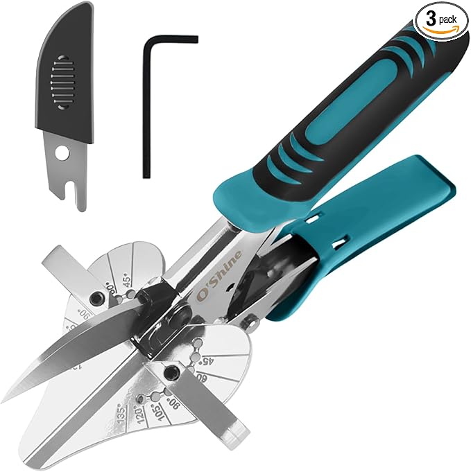 O?셎hine Ratchet Miter Shears for Angular Cutting Molding Crafting Wood, Quarter Round Cutting Tool, 45-135 Degree Multi Angle PVC Miter Shear Trim Cutter Hand Tool, An Extra Blade & Hex Key Included