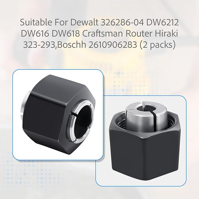 Replace for Dewalt 326286-04 DW6212 DW6214 DW618 Router Hitachi 323-293, Bosch 2610906283 Skil 2823121001 (1/2-inch) 12.7mm and竊?/4-inch竊?6.35mm Collet Chuck and Nut
