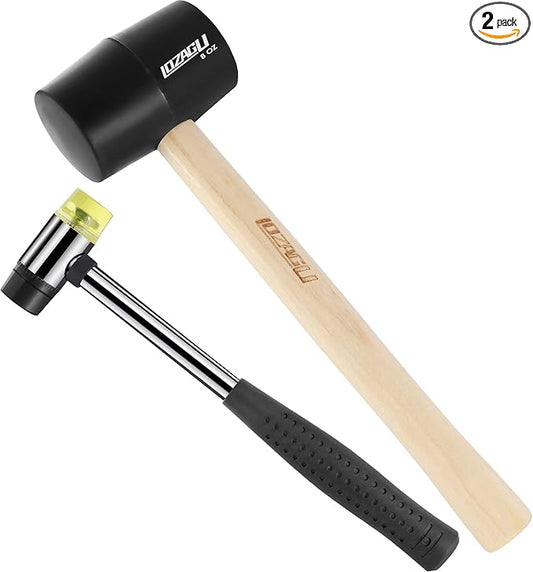 2-Pack Rubber Mallet Hammer Set, 8oz & 25mm Small Rubber Mallet Hammer Tool, Rubber Mallet for Flooring, Tent Stakes, Woodworking, Camping, Crafts, Jewelry Wood Rubber., LOZ-M0825