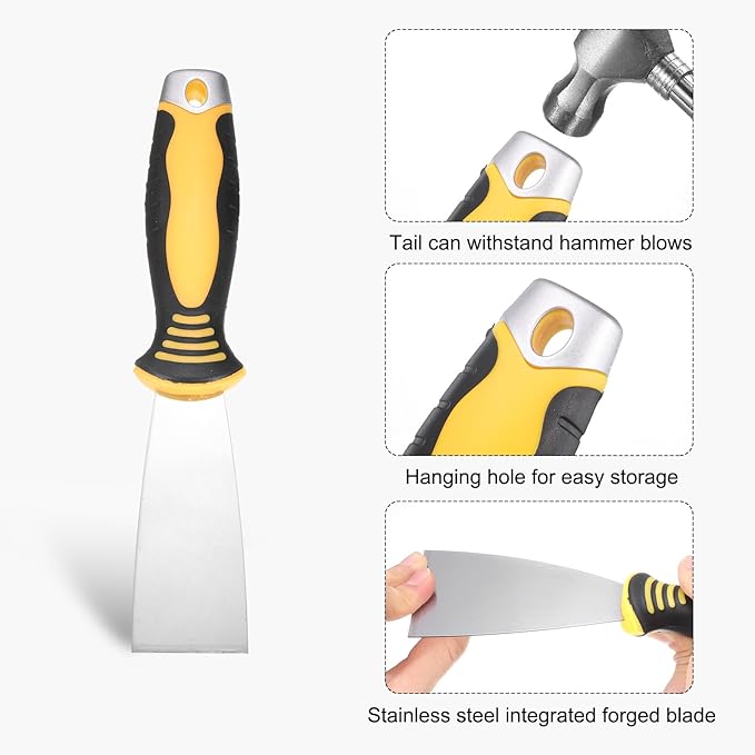 uxcell Putty Knife 1.5" High Carbon Steel Paint Scraper Flexible Drywall Repair Mud Knife for Removing Cement Wallpaper Mud Adhesive Taping with Metal Hammer End