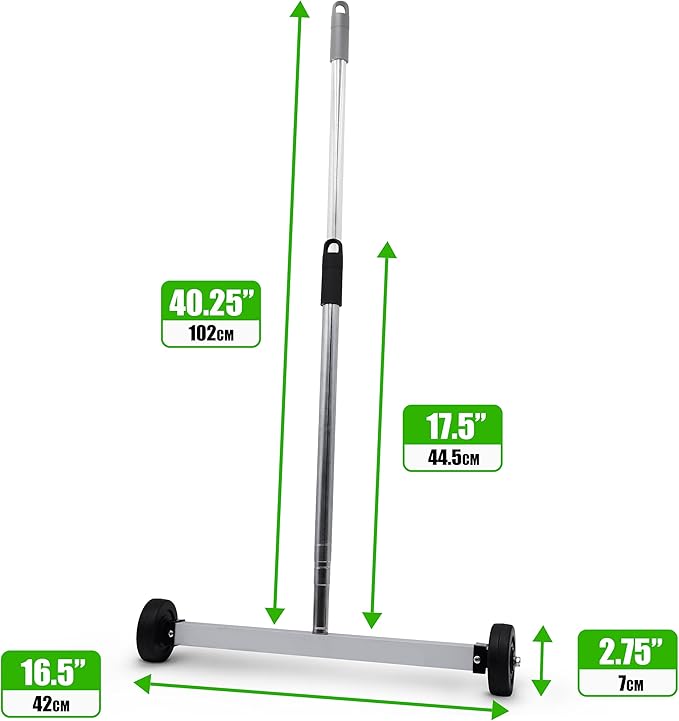 GRIP Magnetic Pickup Sweeper 17" - 8.8 lb Capacity - Chrome Handle Extends from 23" to 40" - Easy Cleanup of Workshop, Garage, Construction - Lawn Sweeper