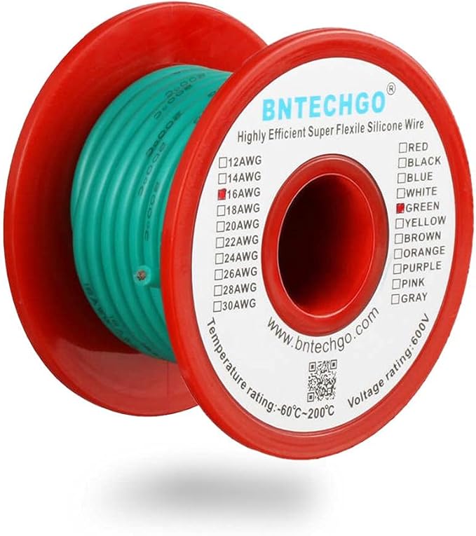 BNTECHGO 16 Gauge Silicone Wire Spool 25 ft Green Flexible 16 AWG Stranded Tinned Copper Wire