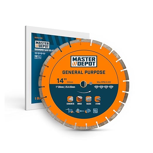 14 inch Diamond Saw Blade for Angle Grinder,Segmented General Purpose Blade Dry/Wet Cutting Blade for Concrete, Paver, Masonry, Terrazzo, Stone, Granite, Block, 1"-7/8" Arbor (1 Pack)