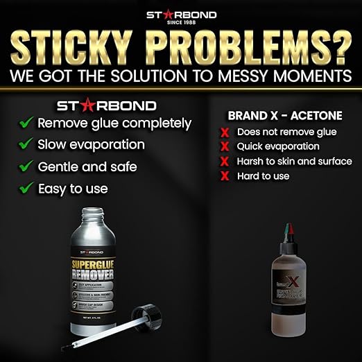 Starbond 2 oz. Super Glue Remover ??Dissolves Adhesive ??CA Glue Debonder with Easy Brush Cap Applicator