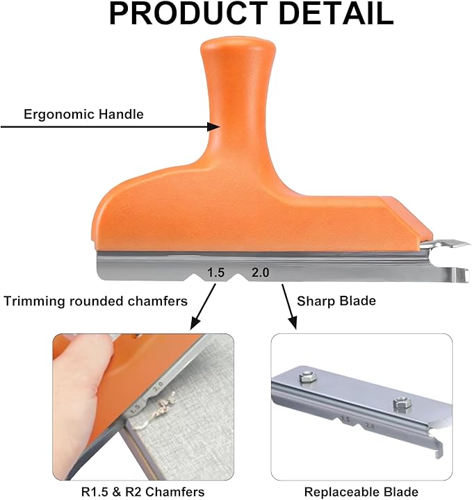 Edge Banding Trimmer with Stainless Steel Blade, 1.5"–2" Woodworking Edge Trimming Tool for Veneer, PVC, ABS, Wood, Laminate, Deburring, Straight & Curved Edges, Ergonomic Grip, Carpentry Tool