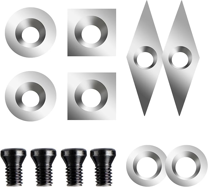 8Pcs Tungsten Carbide Cutters Set for Wood Lathe Turning Tools(11mm Square,12mm and 8.9mm Round, 30x10mm Diamond Inserts), Come with Screws…
