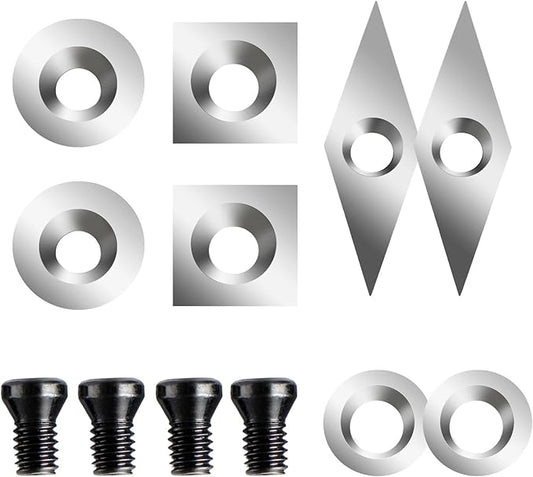 8Pcs Tungsten Carbide Cutters Set for Wood Lathe Turning Tools(11mm Square,12mm and 8.9mm Round, 30x10mm Diamond Inserts), Come with Screws…