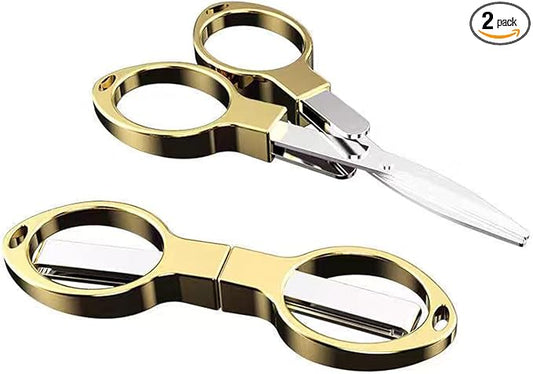 Mini Folding Scissors, Safe Portable Travel Mini Scissors, Stainless Steel Retractable Small Scissors for Home Office, 2 Piece Set (gold)