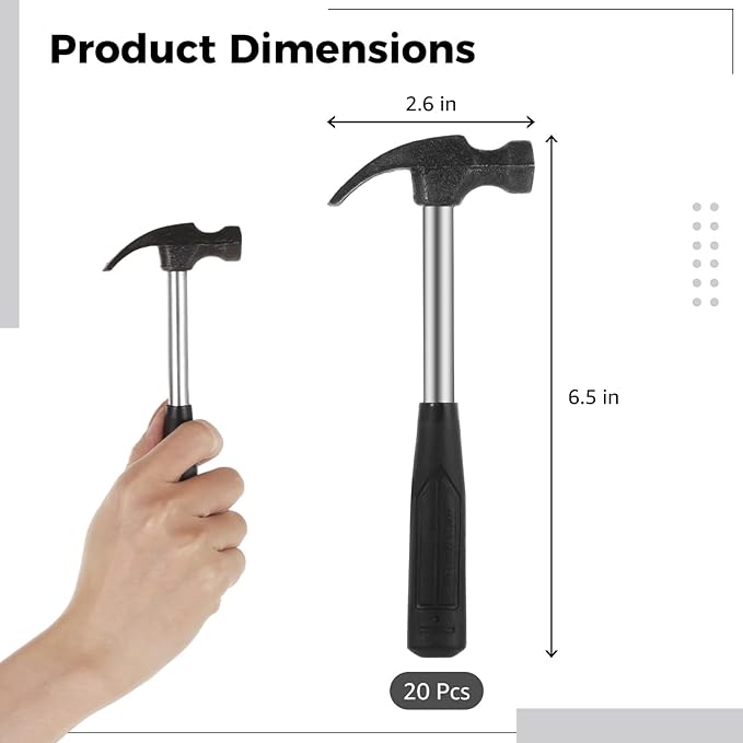 20 Pcs Mini Claw Hammers, Small Hammers for Little Ones, Solid Safety Hammers with Non-slip Rubber Handles, Plastic Household Hammers, Wall Nail Removers, Mini Sledge Hammers