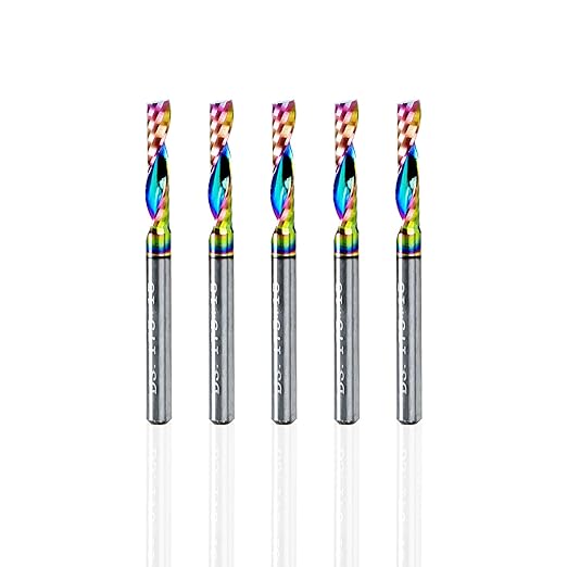 NZtools 5PCS 1/8?쇺?Flat Nose End Mill, Single Flute DLC (Ta-C) Coated CNC Cutting Bit for Aluminum, Steel, Titanium, Wood, Precision Nano End Mill for CNC Milling Machines