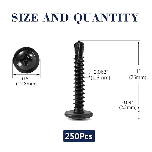 #10 x 1 Sheet Metal Screws 250PCS 410 Stainless Steel Truss Head Fast Self Tapping Screws Black Oxide by SG TZH