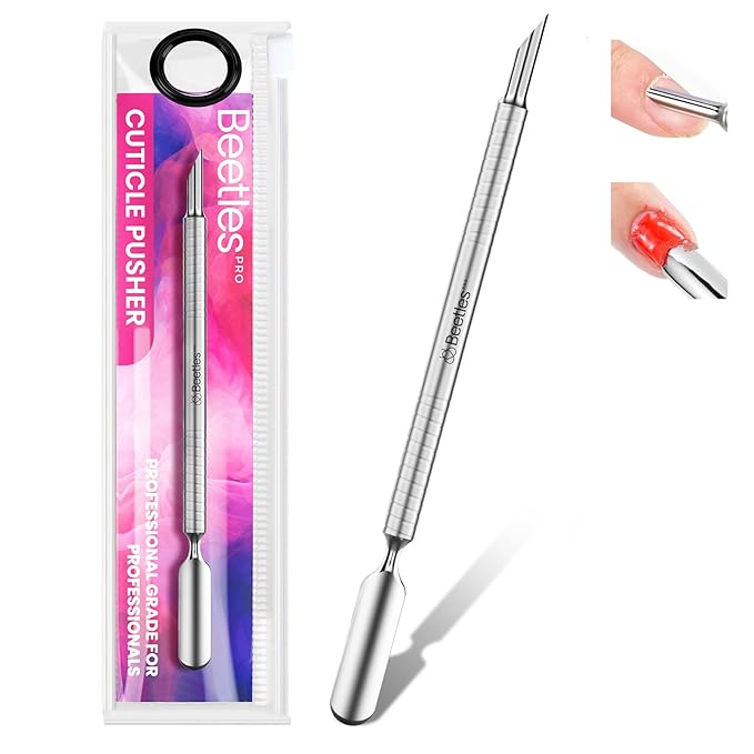 Beetles Pro Cuticle Pusher, Professional Stainless Steel Cuticle Remover Multi-function Dual Ended Nail Pusher for Fingernail Toenail Nail-Care Salon Manicure Needs