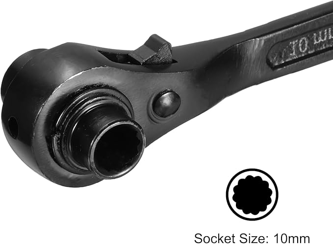 uxcell 10 x 12mm 12-Point Scaffold Podger Ratchet Spanner Ratcheting Socket Wrench Tool (Black) 2pcs
