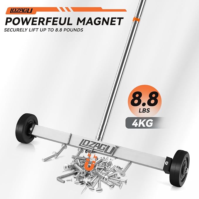17" Rolling Magnetic Sweeper with Wheels with Wheels, 8.8 Lbs Pull Force with Telescoping Holder