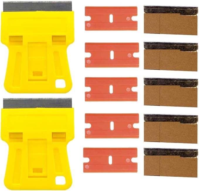 1.5 inch High Visibility Mini Razor Blade Scraper Glass Scraper Paint Window Scraper With 5 Metal Scraper Razor Blades 5 Dual Plastic Double Edge Razor Blades Removing Decal Stickers Old Glue