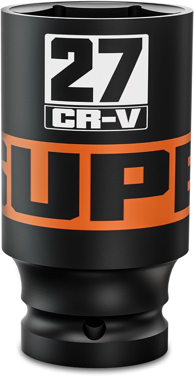 1/2" Drive Impact Socket, 27mm Deep Socket, Metric, 6 Point, CR-V, Perfect for Home, Mechanic and Repair Project