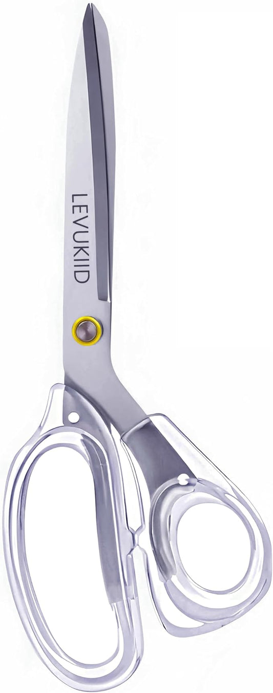 scissors all purpose, 9 Inch Titanium Coated Blades and Ergonomic Scissor all purpose, Clear scissors for Office Desk, Modern Design for Craft, Sewing, fabric,Office/Silver