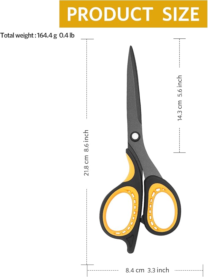 Titanium Scissors Set, Sharp Stainless Steel Blades, Soft Grip Handles, Ideal for Home, Office, School and Crafts, Red Black/Yellow Black 2 Piece Set