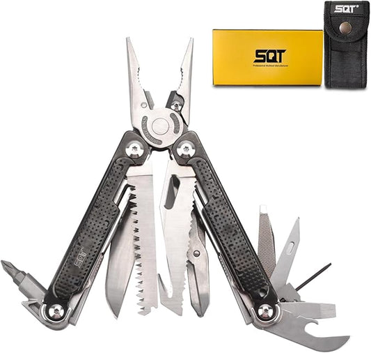 SQT Multitool, Gifts for Men, Foldable & Self-Locking, Professional Multitool for DIY, Outdoor Camping, and Home Repairs... (SQT2048-Black)