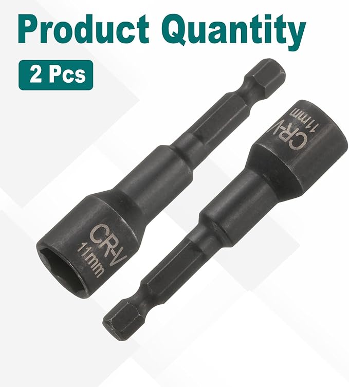 uxcell 2Pcs 1/4" Hex Shank 11mm Magnetic Hex Socket 65mm Length, CR-V Steel Quick-Release Impact Driver Socket Wrench Screw for Impact Drill Power Nut Setter