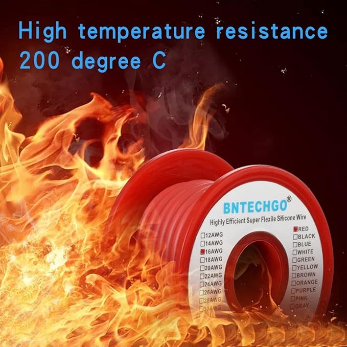 BNTECHGO 16 Gauge Silicone Wire Spool 25 ft Red Flexible 16 AWG Stranded Tinned Copper Wire