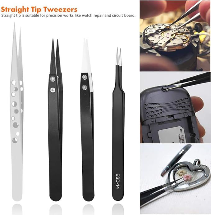 HANDSKIT Tweezer Set - Curved, Flat Head, Pointy Tweezers Kit for Craft, Jewelry, Electronics & Laboratory Work - 9 Pieces