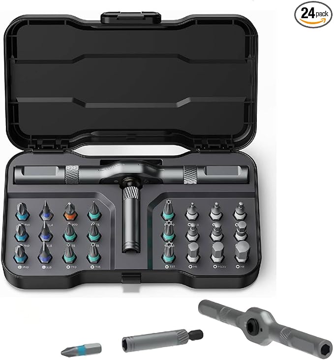 24 in 1 Magnetic Screwdriver Set, Multi Bit Magnetic Drive Set with Detachable Ratchet Handle, Mini Screwdriver Set, Portable Precision Repair Tool Kit for DIY, Electronics, Watch & Home Repair