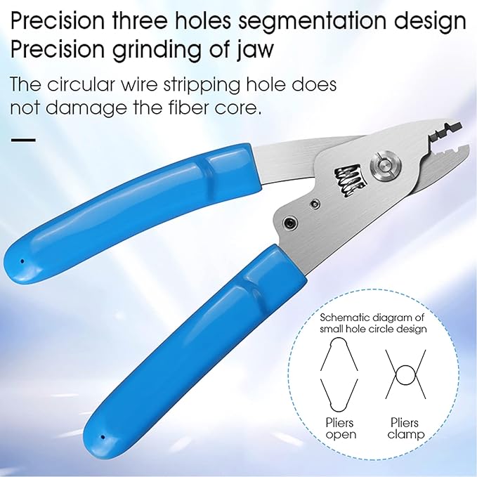 FYBOPTWU - 2 pcs 3 Hole Fiber Stripper Stainless Steel CFS-3 Fiber Optic Stripper 3 Port Hole Fiber Optic Stripping Tool with 6" handle, Blue