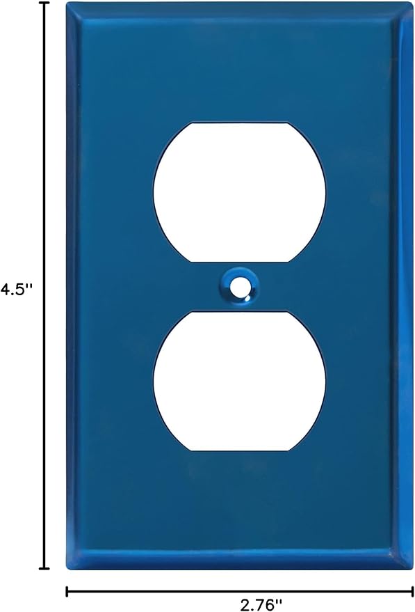 ENERLITES Duplex Receptacle Metal Wall Plate, Stainless Steel Outlet Cover, Corrosion Resistant, Standard Size 1-Gang 4.50" x 2.76", Stainless Steel 201, 7721-PBL, Polished Blue