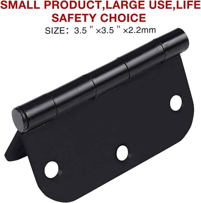 24 Pack Rounded Matte Black Door Hinges 3.5 inch x 3-1/2", 5/8 Radius Storage Hinge with White Interior Decoration Doors Classic Colour Coordination Closet Shed Hardware for Inside Home Improvement