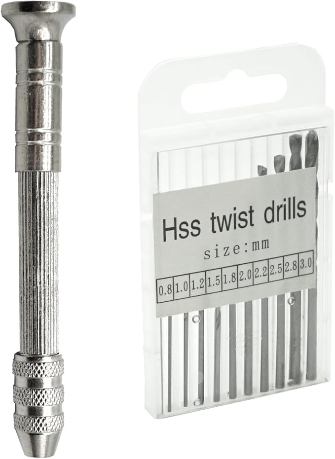 Manual Craft Drill,Hand Drill with 10 PCS Small Drill Bits (0.8mm-3.0mm),for Jewelry Making,Small Hand Drill for Resin,Rotary Tools for Wood,Jewelry,Plastic,Miniature-Silvery