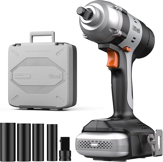 LiTHELi Cordless Impact Wrench Kit, 1/2 Inch Hog Ring Impact Gun with 4 Impact Sockets, 5 Torque Settings Impact Driver with Carry and Storage Box, Charger not Included