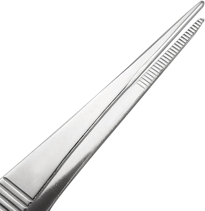 uxcell 8-Inch 430 Stainless Steel Straight Pointed Tweezers with Serrated Tip Daily Garden Tool