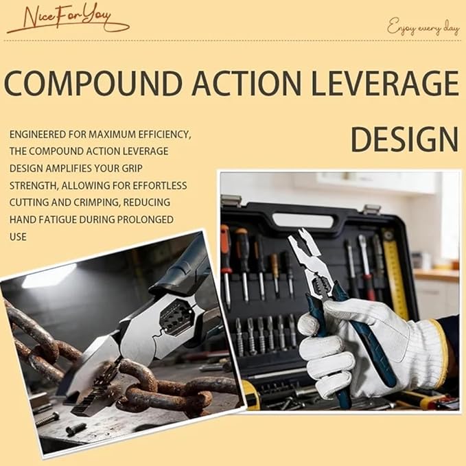 Industrial- Grade Nail Puller & Wire Cutter Tool | Compound Leverage Action Design for Heavy Duty Cutting 9-in-1 Multi-Functional Key Cutting Plierss/Wire Cutter/Stripper