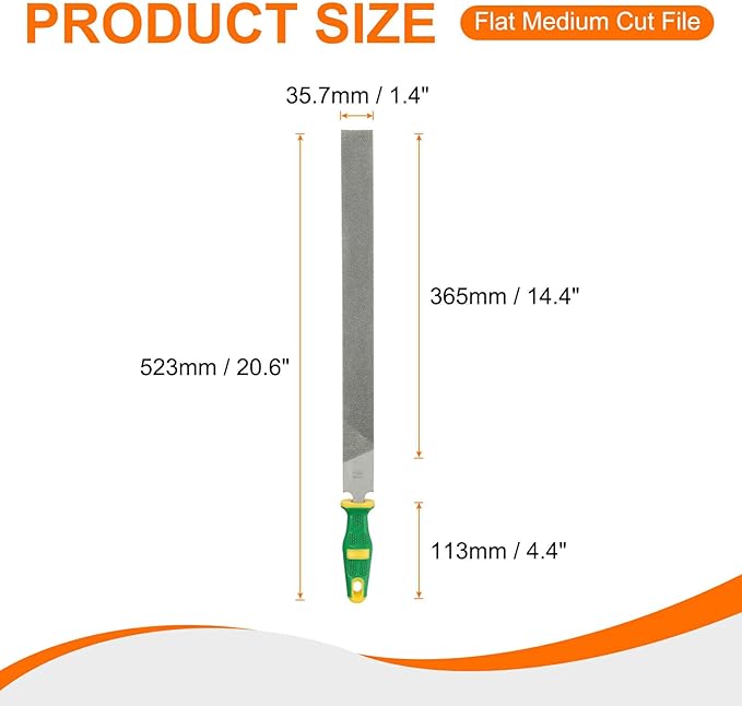 HARFINGTON Flat Medium Cut File 16" Double Cut Teeth High Carbon Steel Hand Rasp File with Plastic Handle for Metal Wood Deburring Removing