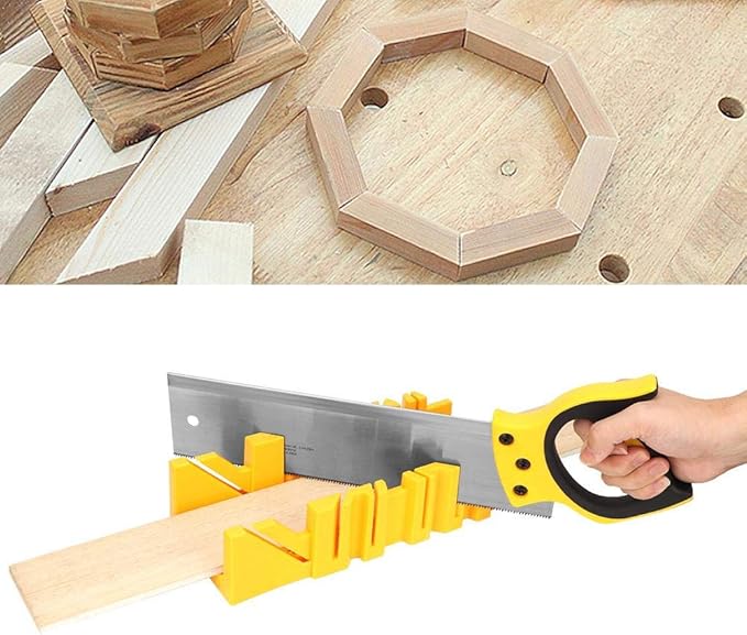 Mitre Box and Saw Set, 12 inch ABS Plastic Multiple Angle Clamping Mitre Box with 14 inch Back Saw for Woodworking