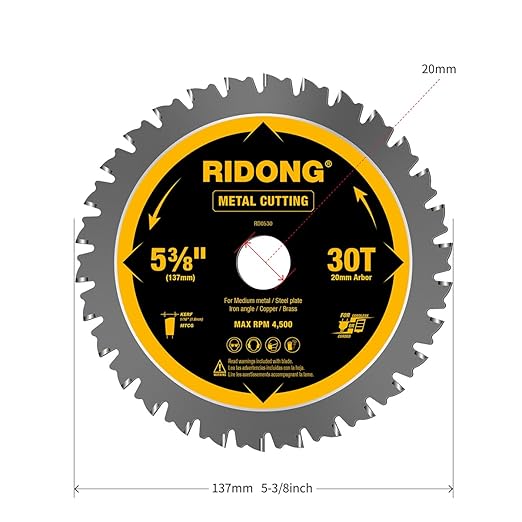 2 Pack 5-3/8 Inch 30 Teeth Steel and Metal Cutting Circular Saw Blade, 20mm Arbor, Thin Kerf, Professional Carbide Tipped Blade for Angle Iron, Medium Metal, Steel Plate, Copper/Brass