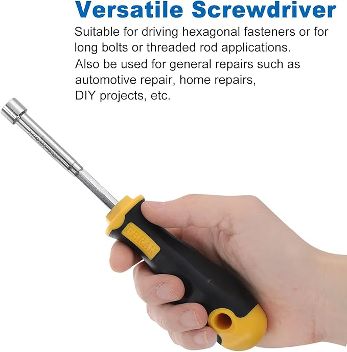 uxcell 8mm Socket Wrench Screwdriver Carbon Steel Hexagon Nut Driver Hand Tool Screwdriver Steel Cushion Grip Screwdriver for Hand-Making Automotive Repair Maintenance