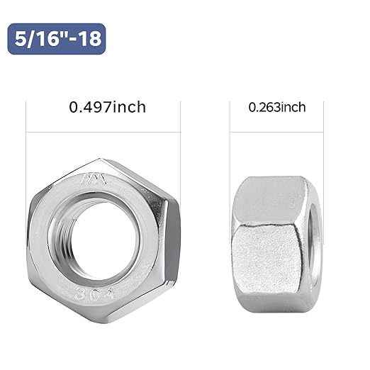50 Pack 5/16-18 Hex Nuts, Stainless Steel 304 (18-8) Hex Nut, 5/16 Nut Standard Inch Coarse Thread Hex Machine Screw Nuts