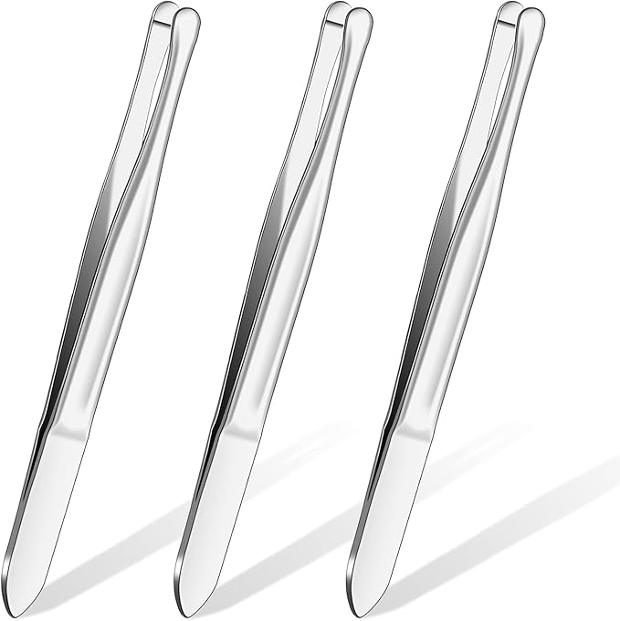 3 Pieces Stainless Steel Round Tip Tweezers Eyebrow Hair Removal Tweezers Makeup Cosmetic Tool Blunt Tip Tool