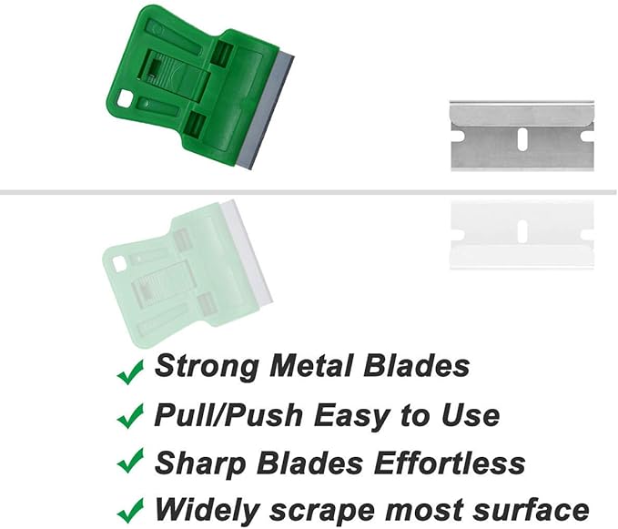 Mini Plastic Razor Blade Scraper Green Window Paint Scraper with 5 Spare Metal Razor Blades for Stove Top Wallpaper Label Removal