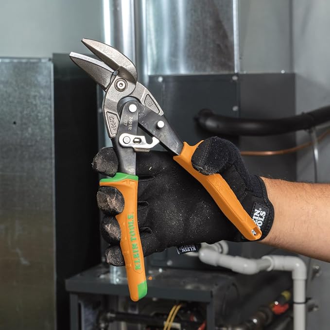 Klein Tools 2401R Right-Cutting Offset Snips, Aviation Tin Snips with Forged Blade for Precision Sheet Metal Cutting