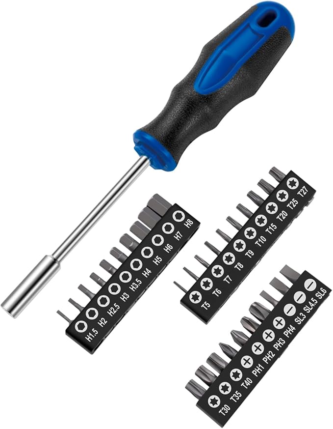 ROTATION 31 Piece Screwdriver Bit Set| Chrome Vanadium Steel | Screwdriver Bit Set Phillips, Tamperproof Torx Bits, & Flat | 1/4 inch Magnetic Bit Driver