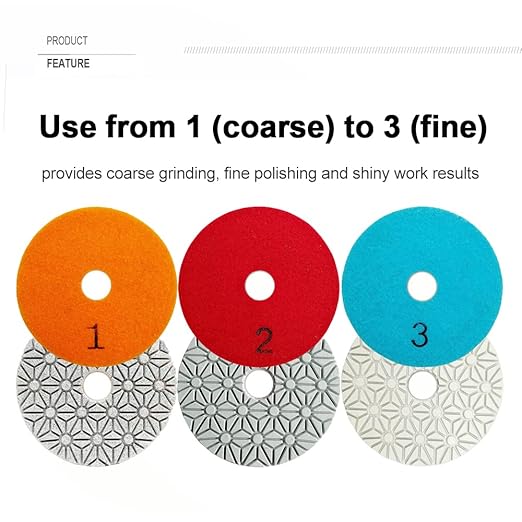 SHDIATOOL 4 - Inch Diamond Polishing Pads 3-Step 1 Set Sanding Pads Grinding Pads for Marble, Soft Artificial Stone 3PCS 100mm