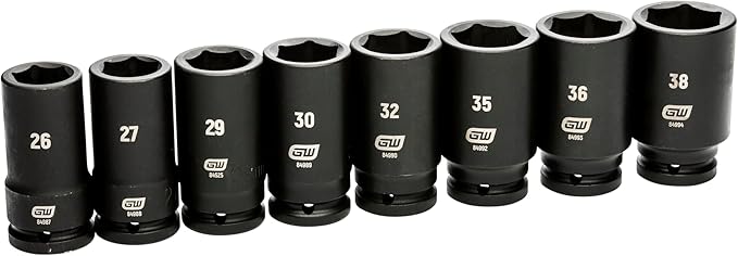 GEARWRENCH 8 Piece 3/4" Drive 6 Point Deep Metric Impact Socket Set | 26mm-38mm | 84032