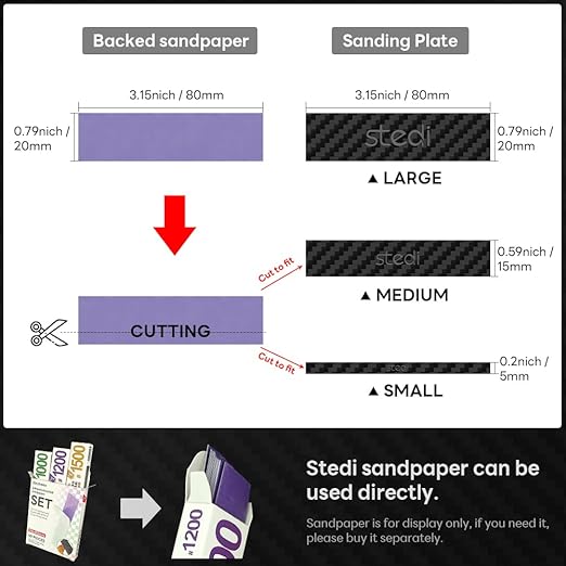 stedi Carbon Fiber Sanding Sticks, Hobby Model Tools, 7-Piece Set (3"횞0.6",3"횞0.4",3"횞0.2" and 4 Detail Sanding Boards) Professional Sanding Sticks for Sticky Sandpaper
