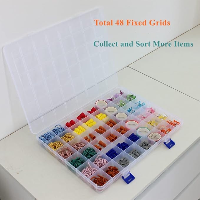 BangQiao 2 Pack Fixed 48 Grids Clear Plastic Divider Storage Box, Transparent Organizer Container Case for Bead, Button, Jewelry, Diamond, Craft, Small Parts, Sewing Kit竊똃IY Accessories