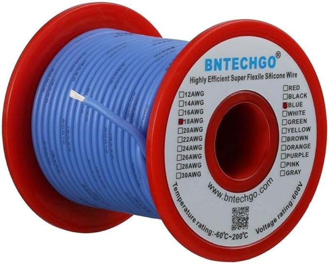 BNTECHGO 18 Gauge Silicone Wire Spool 100 ft Blue Flexible 18 AWG Stranded Tinned Copper Wire